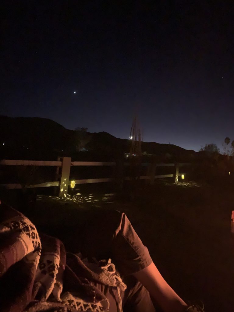 Joshua Tree Desert Camp Fire by Moon Light