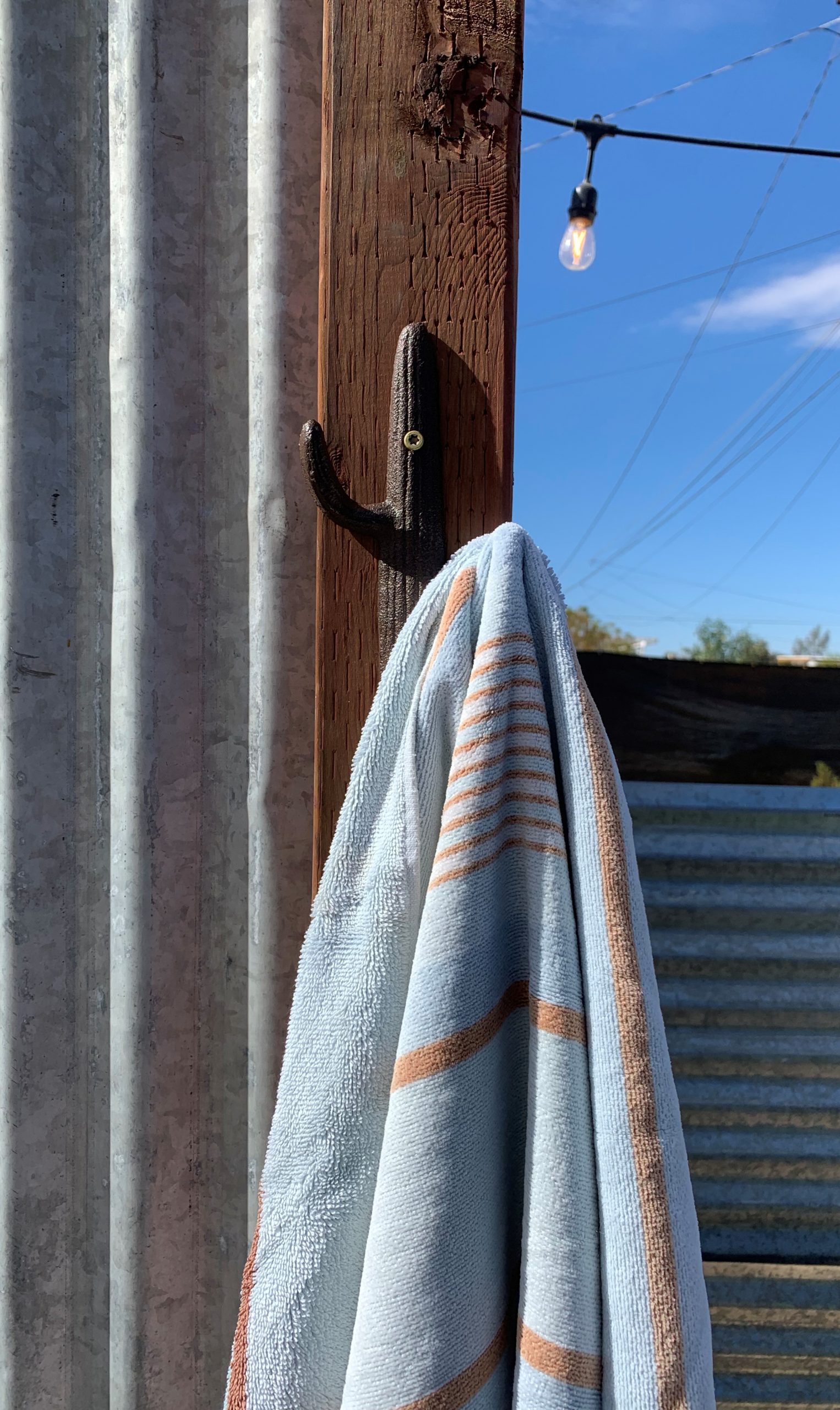 Cactus Towel Hook Near Hot Tub and Outdoor Shower